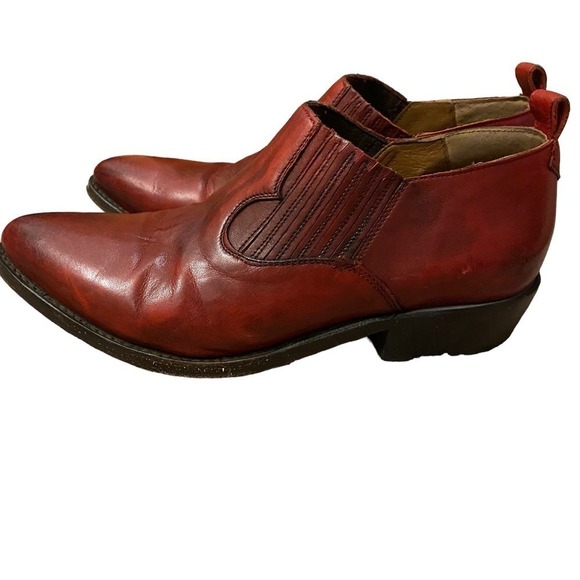 Frye women Billy Shootie Western Ankle Boots Almond Toe Leather Maroon Size 9.5 - Picture 3 of 10